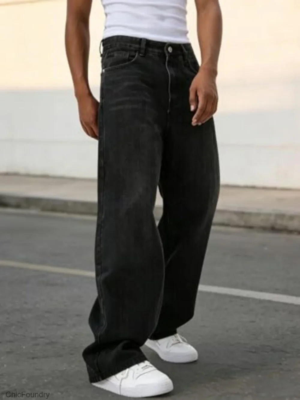 Y2K Baggy Wide Leg Cargo Jeans Men Streetwear Relaxed Fit